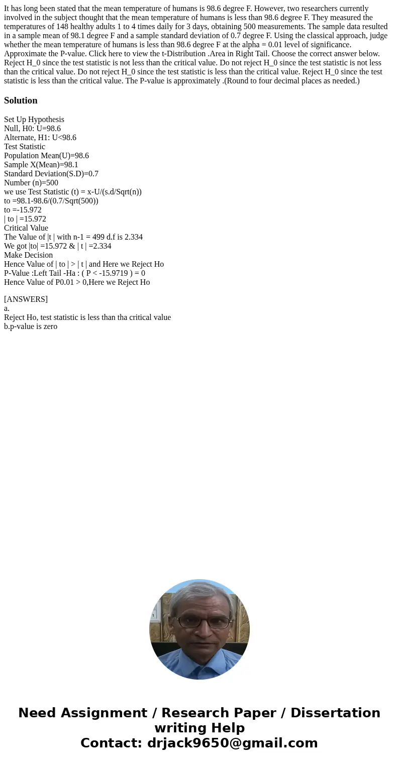  It has long been stated that the mean temperature of humans is 98.6 degree F. However, two researchers currently involved in the subject thought that the mean 