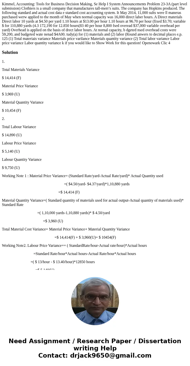  Kimmel, Accounting: Tools for Business Decision Making, Se Help I System Announcements Problem 23-3A (part level submission) Clothiers is a small company that 