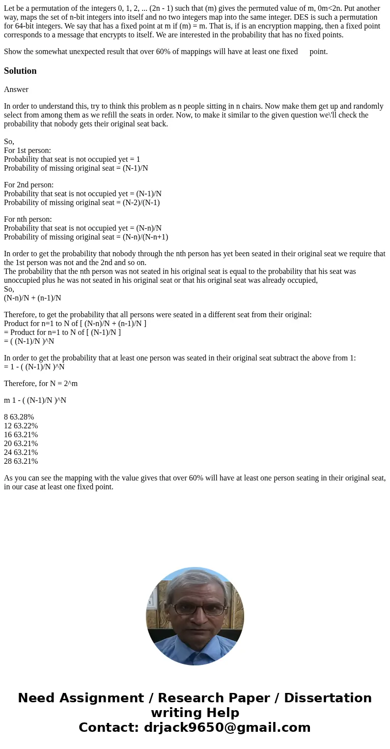 Let be a permutation of the integers 0, 1, 2, ... (2n - 1) such that (m) gives the permuted value of m, 0m<2n. Put another way, maps the set of n-bit integer Let be a permutation of the integers 0, 1, 2, ... (2n - 1) such that (m) gives the permuted value of m, 0m<2n. Put another way, maps the set of n-bit integer