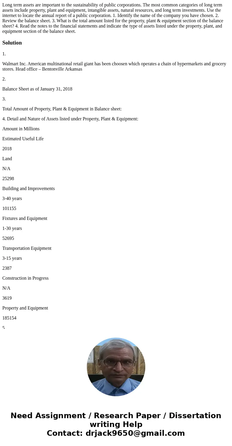 Long term assets are important to the sustainability of public corporations. The most common categories of long term assets include property, plant and equipme