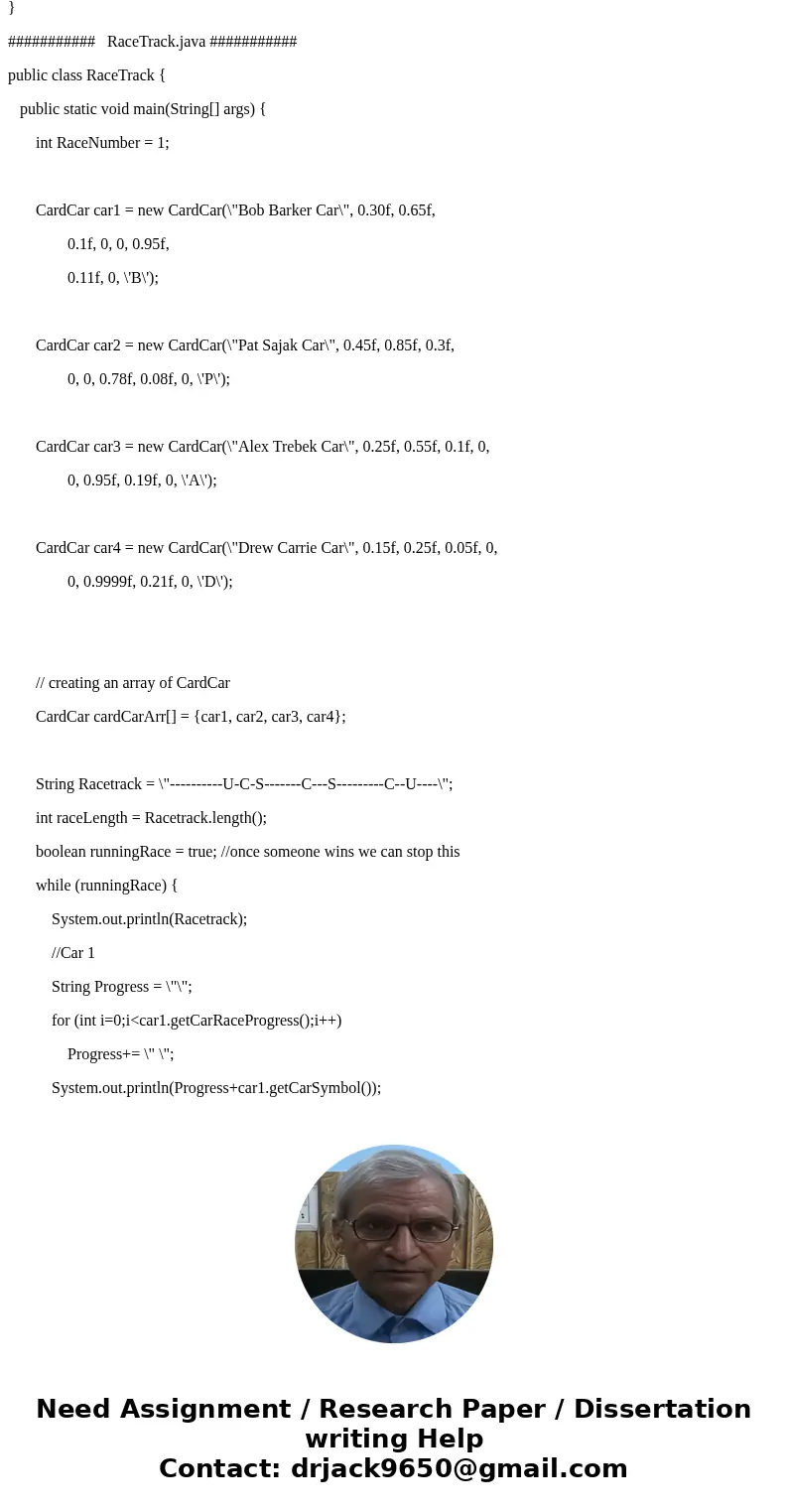 Objective 1: You are to take the given code which shows 1 car running a race. Your job will be to add 3 more cars with varying stats which should participate in