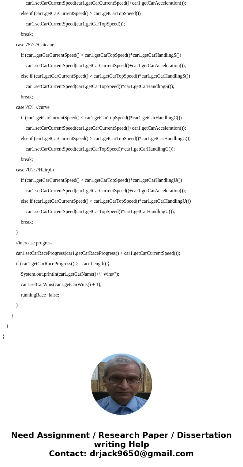Objective 1: You are to take the given code which shows 1 car running a race. Your job will be to add 3 more cars with varying stats which should participate in