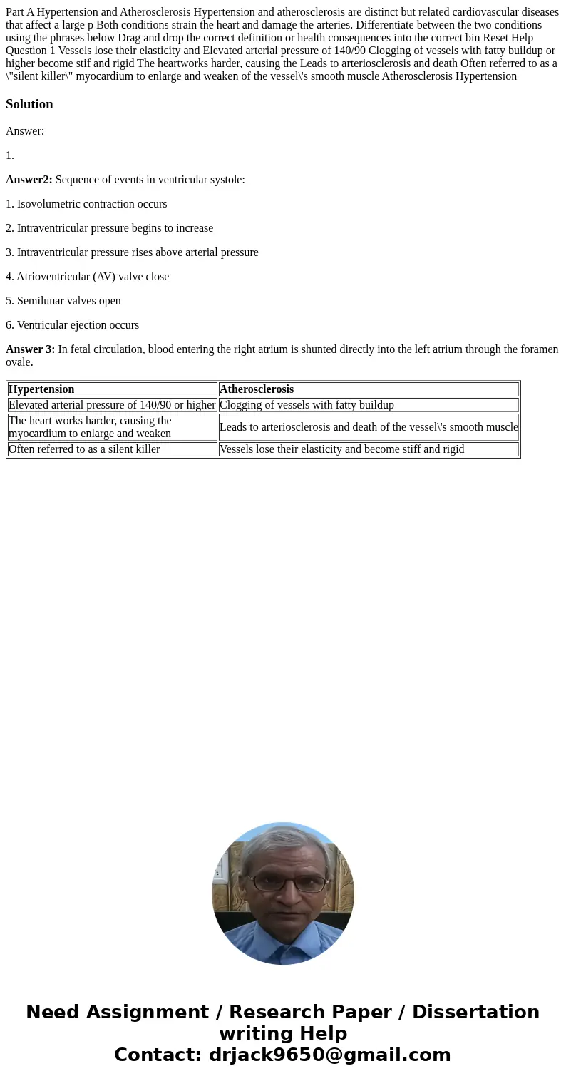  Part A Hypertension and Atherosclerosis Hypertension and atherosclerosis are distinct but related cardiovascular diseases that affect a large p Both conditions