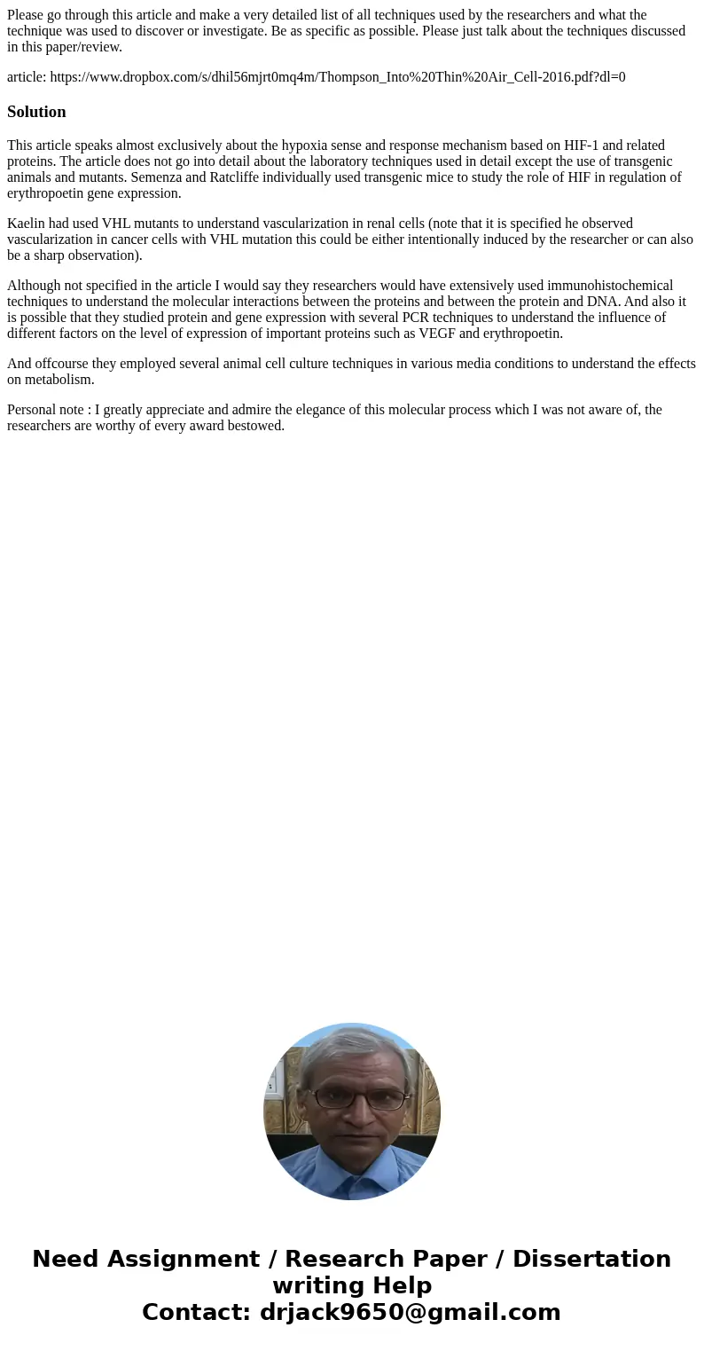 Please go through this article and make a very detailed list of all techniques used by the researchers and what the technique was used to discover or investigat Please go through this article and make a very detailed list of all techniques used by the researchers and what the technique was used to discover or investigat