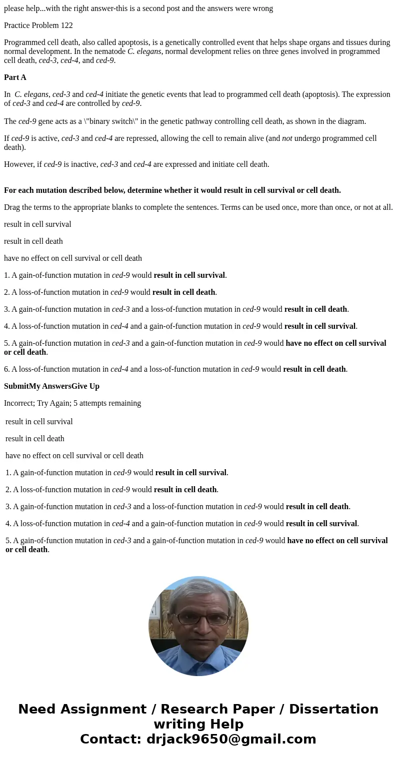please help...with the right answer-this is a second post and the answers were wrong Practice Problem 122 Programmed cell death, also called apoptosis, is a gen please help...with the right answer-this is a second post and the answers were wrong Practice Problem 122 Programmed cell death, also called apoptosis, is a gen