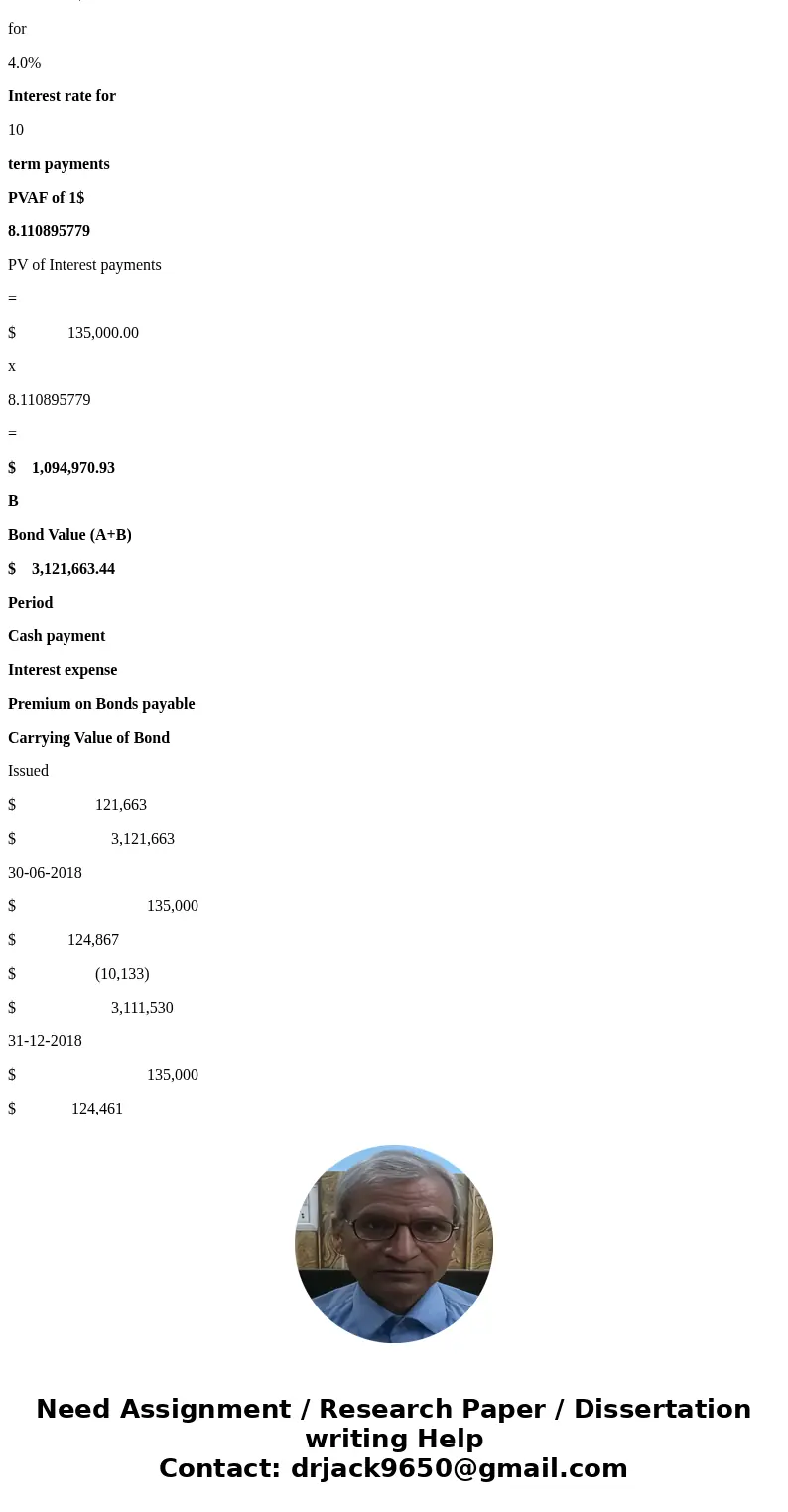  Problem 1 On 1/1/2018, Football Corp. issues 3,000, 9%, $1,000 bonds. The bonds mature in 5 years and pay interest semiannually. The market rate for similar bo