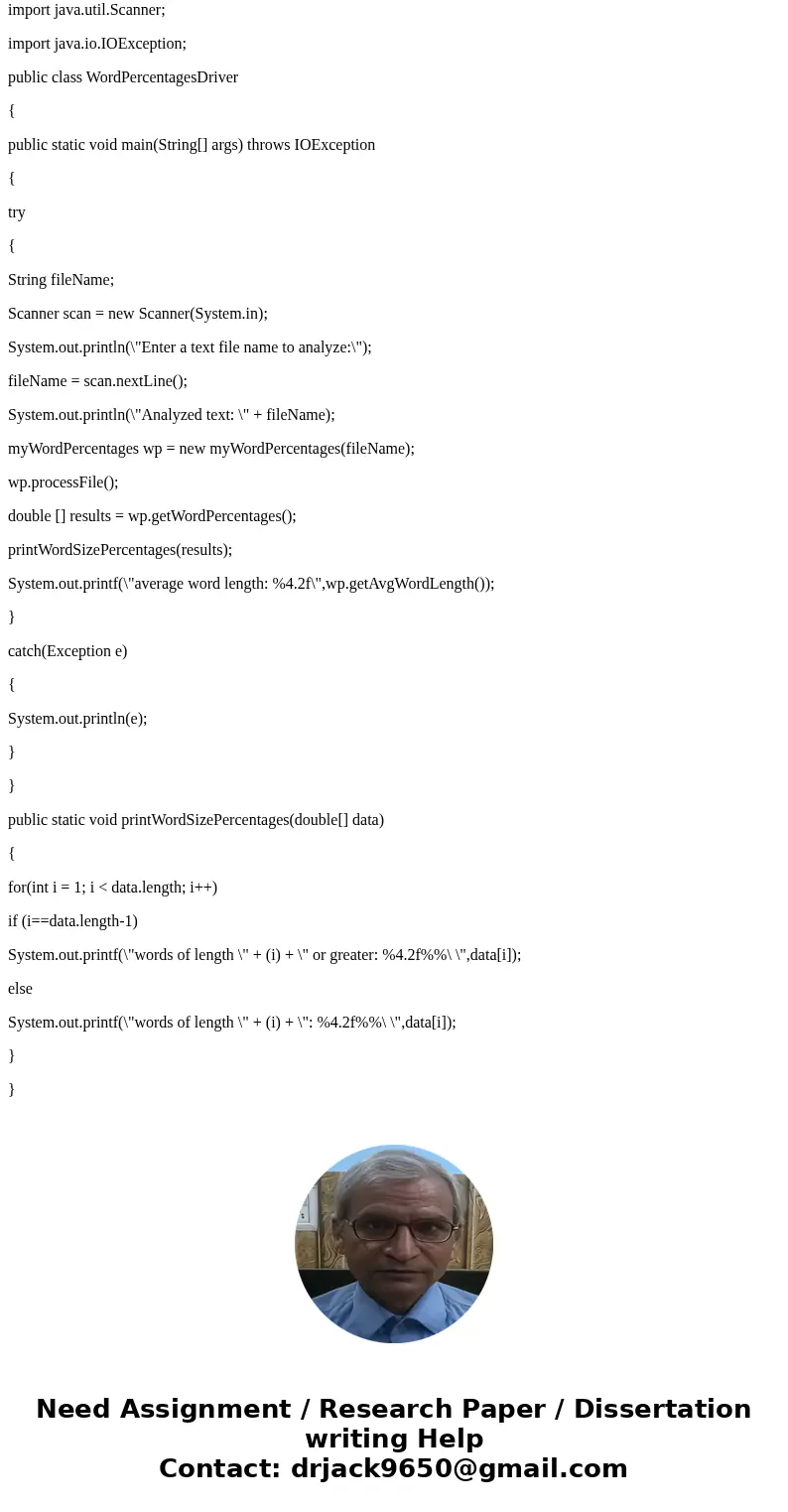 Programming Project: Word Percentages Do writings by individual authors have statistical signatures? They certainly do, and while such signatures may say little