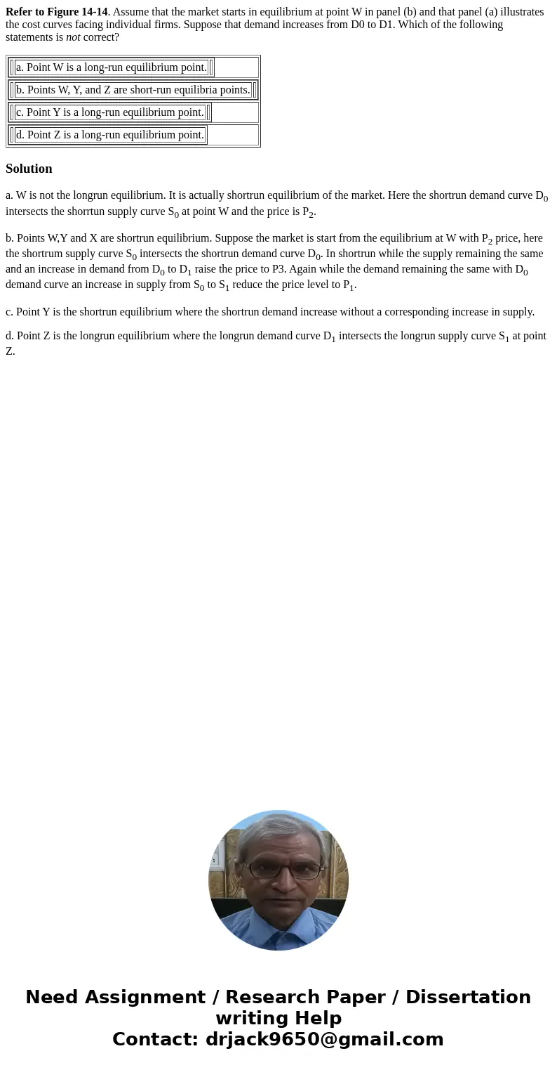 Refer to Figure 14-14. Assume that the market starts in equilibrium at point W in panel (b) and that panel (a) illustrates the cost curves facing individual fir