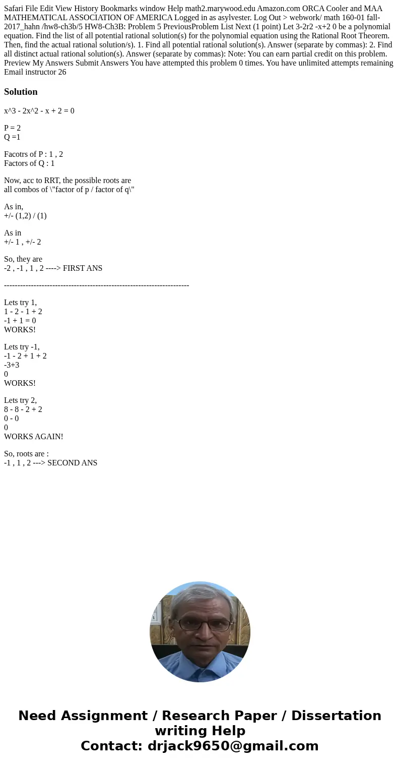  Safari File Edit View History Bookmarks window Help math2.marywood.edu Amazon.com ORCA Cooler and MAA MATHEMATICAL ASSOCIATION OF AMERICA Logged in as asylvest