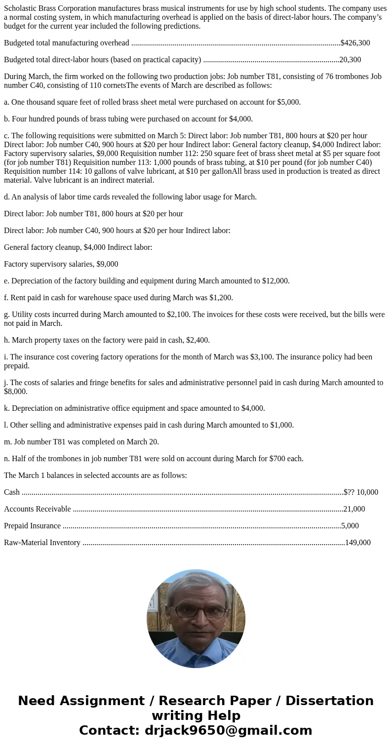 Scholastic Brass Corporation manufactures brass musical instruments for use by high school students. The company uses a normal costing system, in which manufact