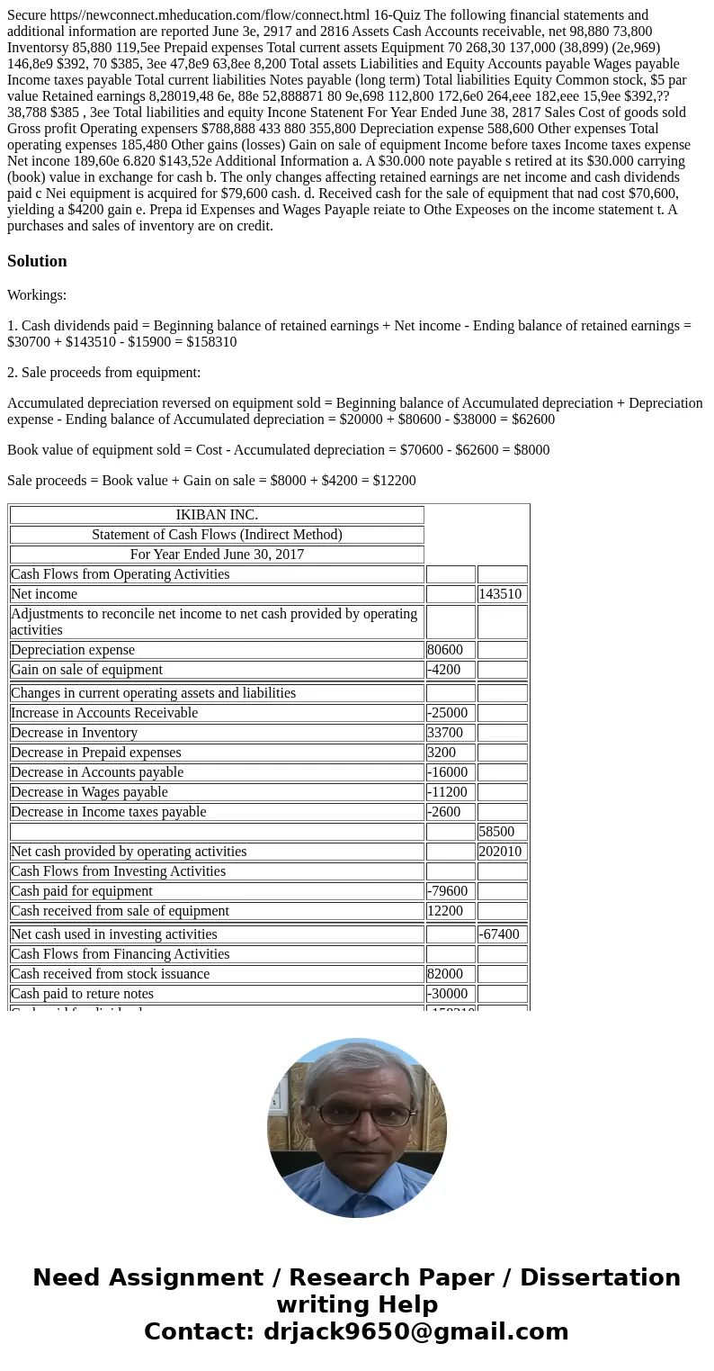  Secure https//newconnect.mheducation.com/flow/connect.html 16-Quiz The following financial statements and additional information are reported June 3e, 2917 and