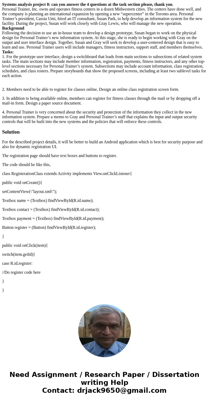 Systems analysis project 8: can you answer the 4 questions at the task section please, thank you. Personal Trainer, Inc. owns and operates fitness centers in a  Systems analysis project 8: can you answer the 4 questions at the task section please, thank you. Personal Trainer, Inc. owns and operates fitness centers in a