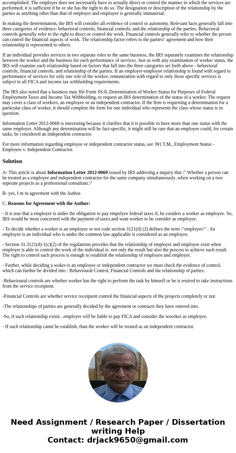 The following article below answer the following question: A- What is the Article About it, and how it relates to the class? B- Do you Agree or Disagree with th The following article below answer the following question: A- What is the Article About it, and how it relates to the class? B- Do you Agree or Disagree with th