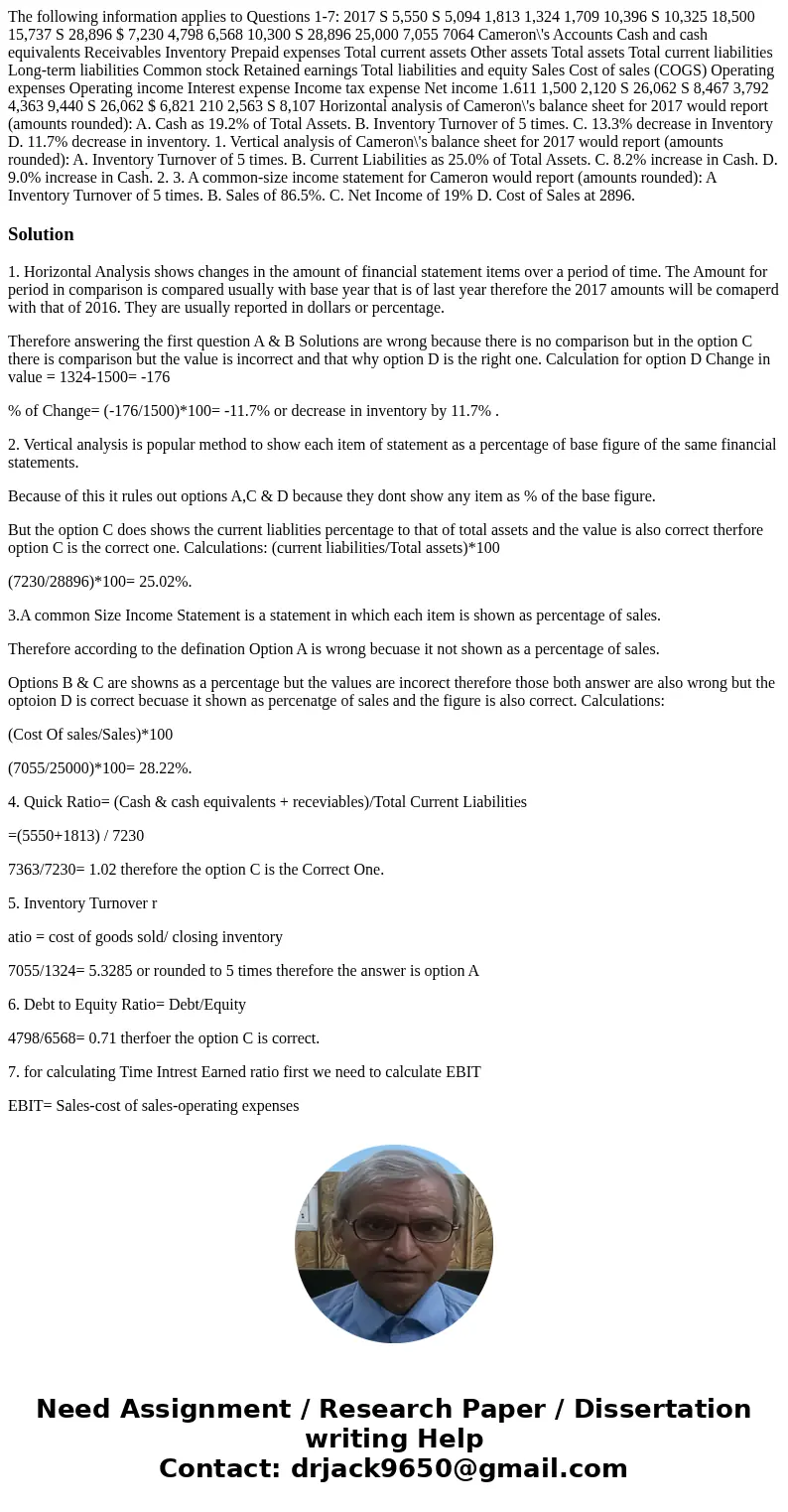  The following information applies to Questions 1-7: 2017 S 5,550 S 5,094 1,813 1,324 1,709 10,396 S 10,325 18,500 15,737 S 28,896 $ 7,230 4,798 6,568 10,300 S 