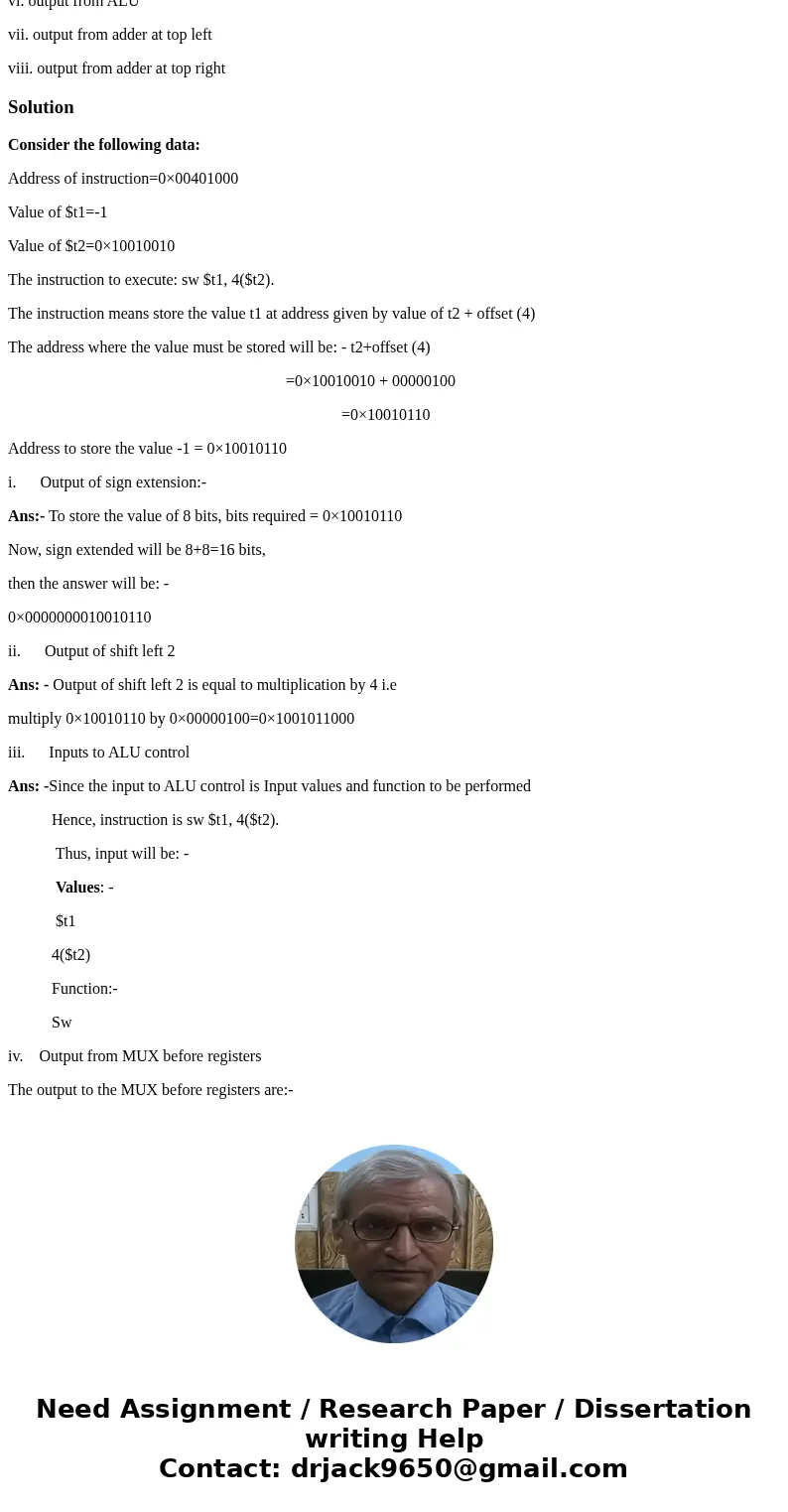 The following instruction is to be executed: sw $t1, 4($t2). The instruction is located at 0x00401000. Assume that $t1 holds a -1 and $t2 holds 0x10010010 Give 