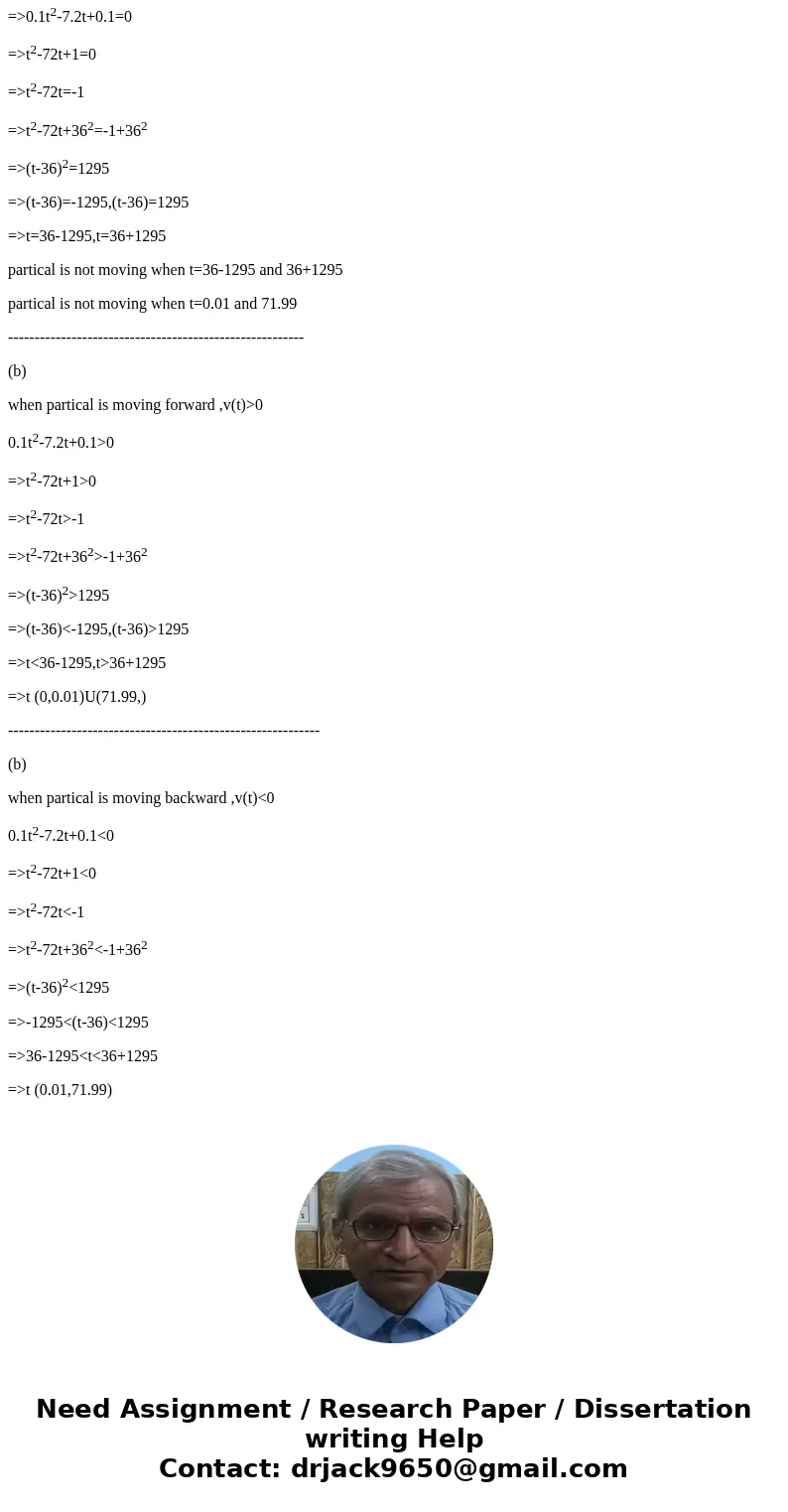  The velocity of a subatomic particle moving through space can be modeled by v(t) = 0.1 tr^2 - 7.2t + 0.1 for t greaterthanorequalto 0 where t is time in second