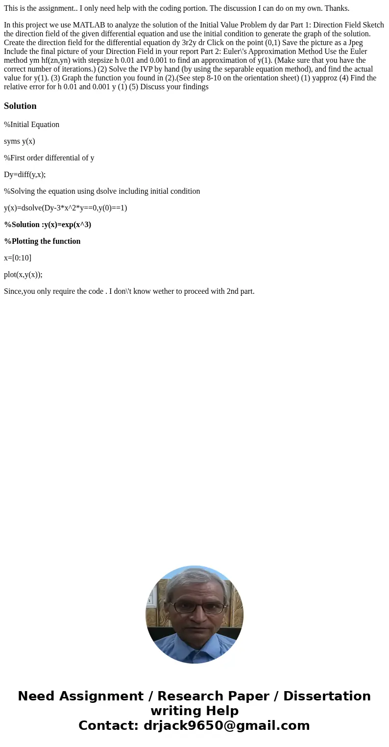 This is the assignment.. I only need help with the coding portion. The discussion I can do on my own. Thanks. In this project we use MATLAB to analyze the solut This is the assignment.. I only need help with the coding portion. The discussion I can do on my own. Thanks. In this project we use MATLAB to analyze the solut