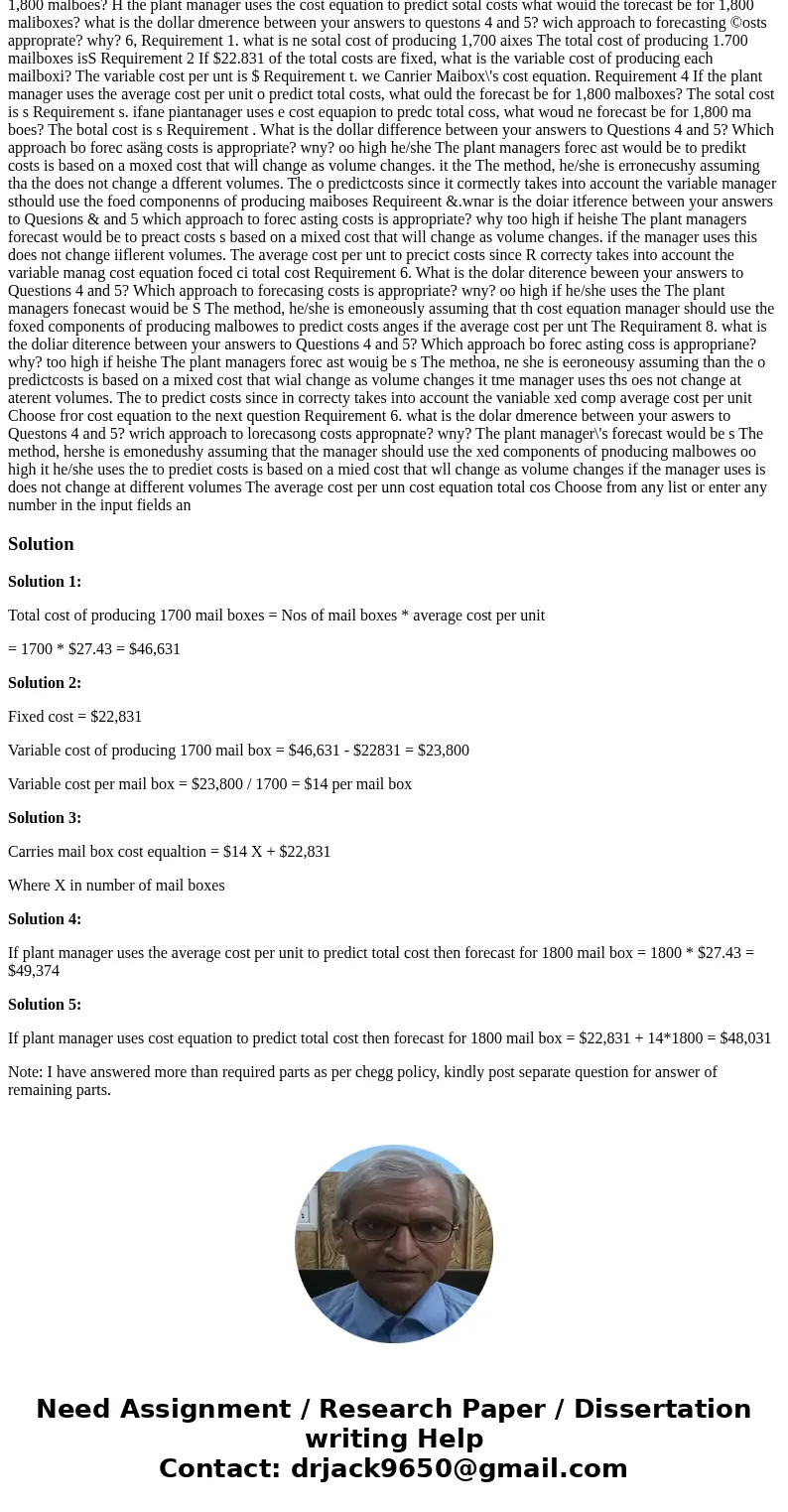  This Question: 10 pts 18 of 27 (4 complete) This Quiz: 55 pts possible Ch carnef Maibox proaces decorative maoooes Tre companys average cost per ung $2?43 wnen