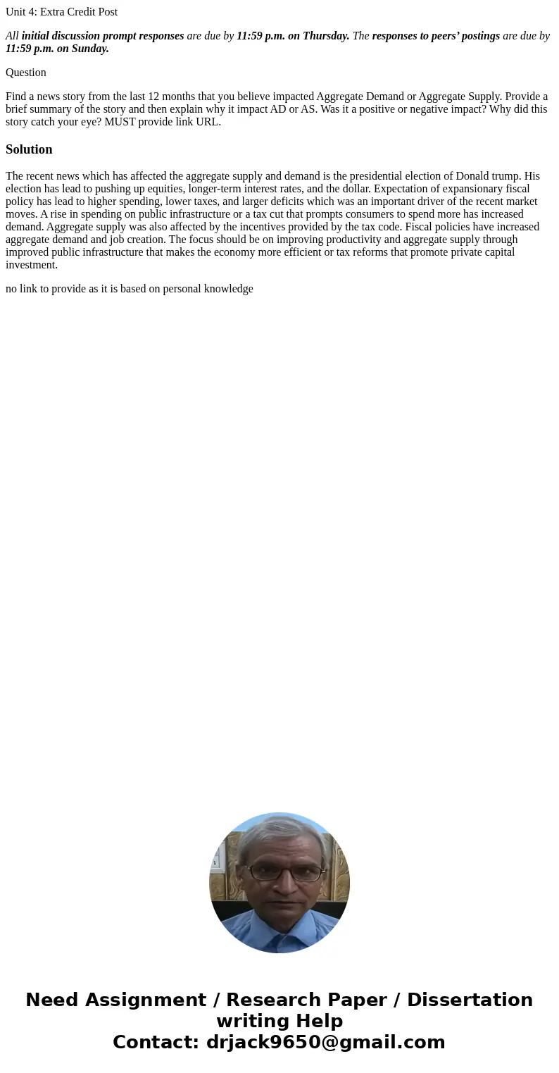 Unit 4: Extra Credit Post All initial discussion prompt responses are due by 11:59 p.m. on Thursday. The responses to peers’ postings are due by 11:59 p.m. on S Unit 4: Extra Credit Post All initial discussion prompt responses are due by 11:59 p.m. on Thursday. The responses to peers’ postings are due by 11:59 p.m. on S
