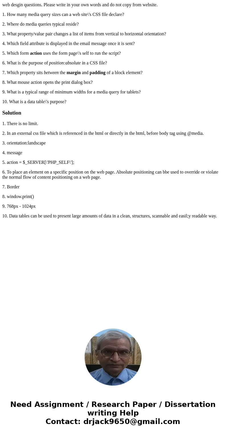 web desgin questions. Please write in your own words and do not copy from website. 1. How many media query sizes can a web site\'s CSS file declare? 2. Where do