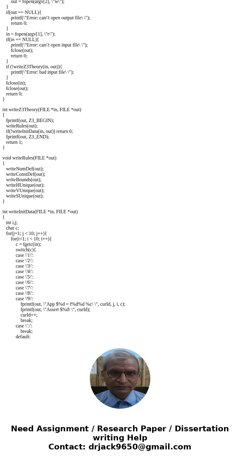 Write a program that solves sudoku problems. The program should creat a Microsoft Z3 file that contains general constraints of a 4x4 sudoku board. The program w Write a program that solves sudoku problems. The program should creat a Microsoft Z3 file that contains general constraints of a 4x4 sudoku board. The program w
