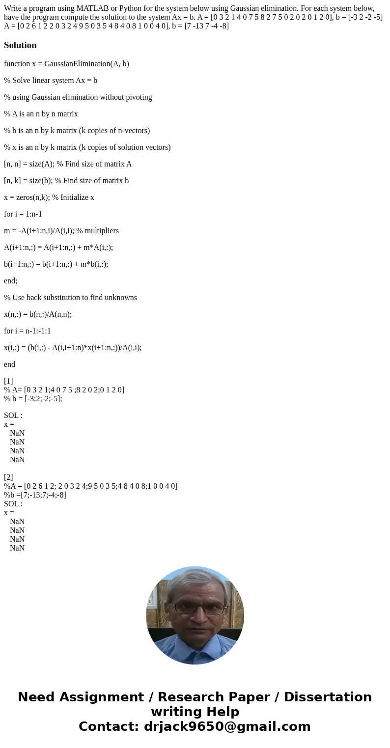 Write a program using MATLAB or Python for the system below using Gaussian elimination. For each system below, have the program compute the solution to the sys  Write a program using MATLAB or Python for the system below using Gaussian elimination. For each system below, have the program compute the solution to the sys