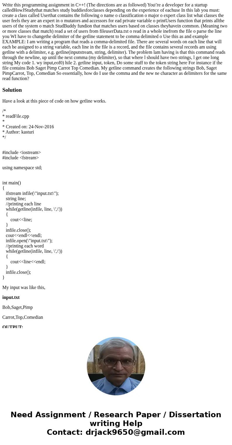 Write this programming assignment in C++! (The directions are as followed) You\'re a developer for a startup calledHowJStudythat matches study buddiesforclasse  Write this programming assignment in C++! (The directions are as followed) You\'re a developer for a startup calledHowJStudythat matches study buddiesforclasse