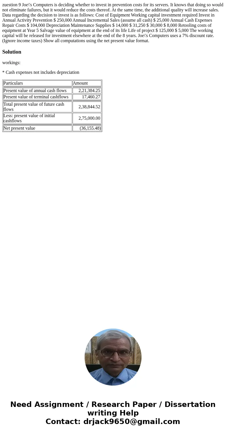  zuestion 9 Joe\'s Computers is deciding whether to invest in prevention costs for its servers. It knows that doing so would not eliminate failures, but it woul