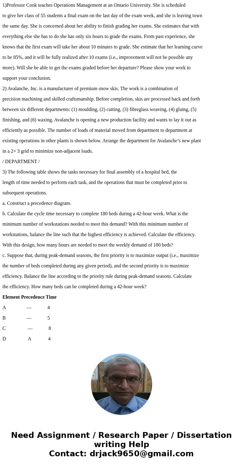 1)Professor Cook teaches Operations Management at an Ontario University. She is scheduled to give her class of 55 students a final exam on the last day of the e 1)Professor Cook teaches Operations Management at an Ontario University. She is scheduled to give her class of 55 students a final exam on the last day of the e