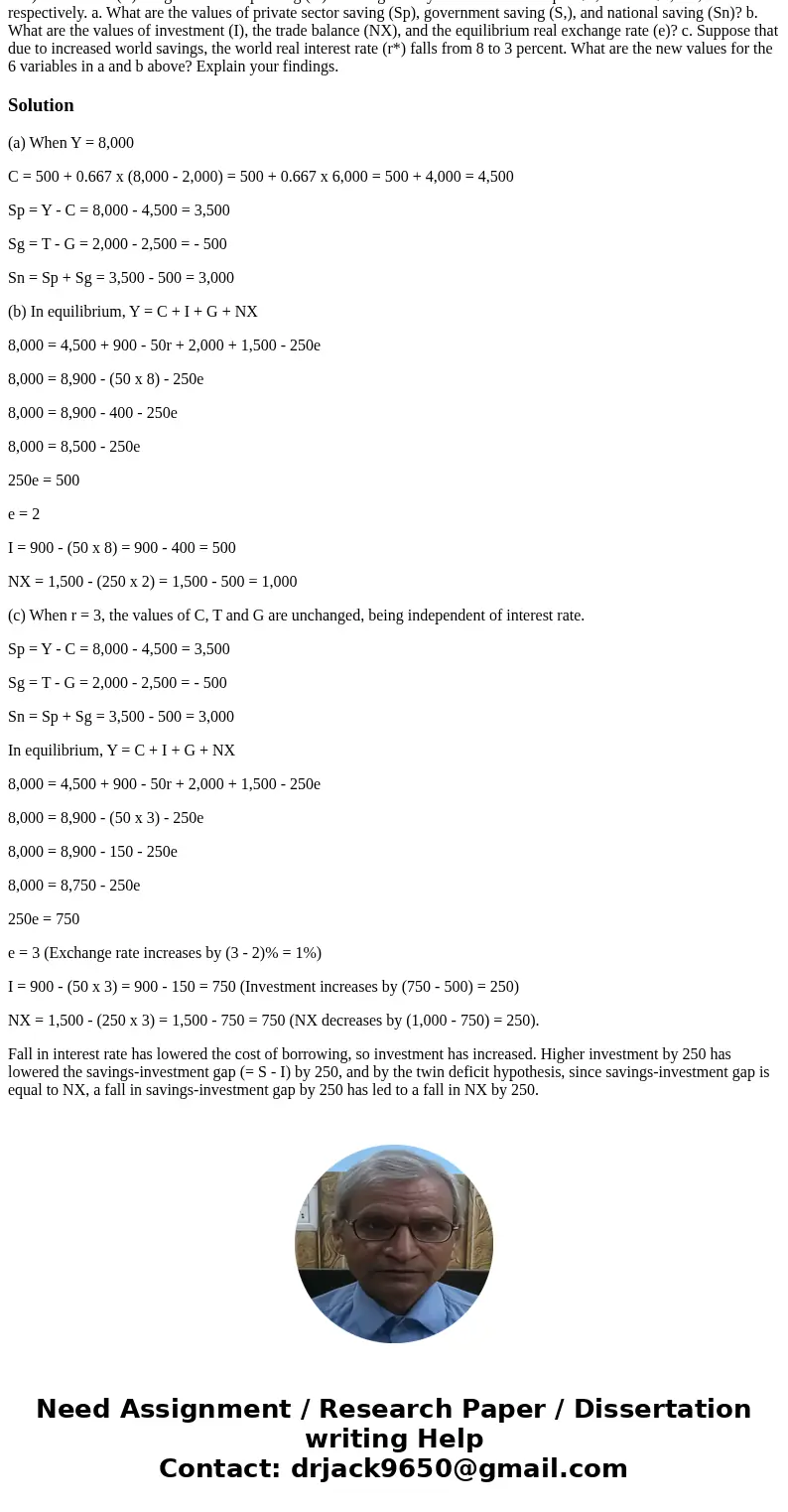 3. Assume that long-run real GDP (Y) is 8,000 in a small, open economy. Consumption (C) Is given by: C= 500 +0.667(Y-T). Investment (1) is given by I= 900 - 50  3. Assume that long-run real GDP (Y) is 8,000 in a small, open economy. Consumption (C) Is given by: C= 500 +0.667(Y-T). Investment (1) is given by I= 900 - 50