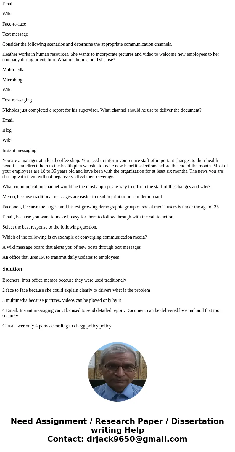 3. Describing the criteria for choosing communication media Select the best response to each of the following questions. Which of these are traditional communic 3. Describing the criteria for choosing communication media Select the best response to each of the following questions. Which of these are traditional communic