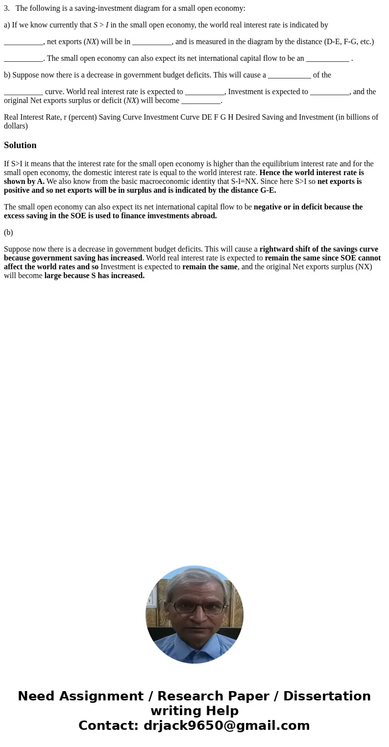 3. The following is a saving-investment diagram for a small open economy: a) If we know currently that S > I in the small open economy, the world real intere 3. The following is a saving-investment diagram for a small open economy: a) If we know currently that S > I in the small open economy, the world real intere