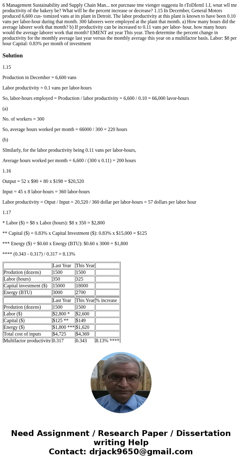 6 Management Sustainability and Supply Chain Man... not purcnase tme vienger suggesta In rToDIemI 1.I, wnat wll tne productivity of the bakery be? What will be  6 Management Sustainability and Supply Chain Man... not purcnase tme vienger suggesta In rToDIemI 1.I, wnat wll tne productivity of the bakery be? What will be