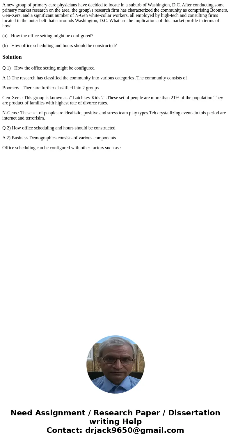 A new group of primary care physicians have decided to locate in a suburb of Washington, D.C. After conducting some primary market research on the area, the gro A new group of primary care physicians have decided to locate in a suburb of Washington, D.C. After conducting some primary market research on the area, the gro