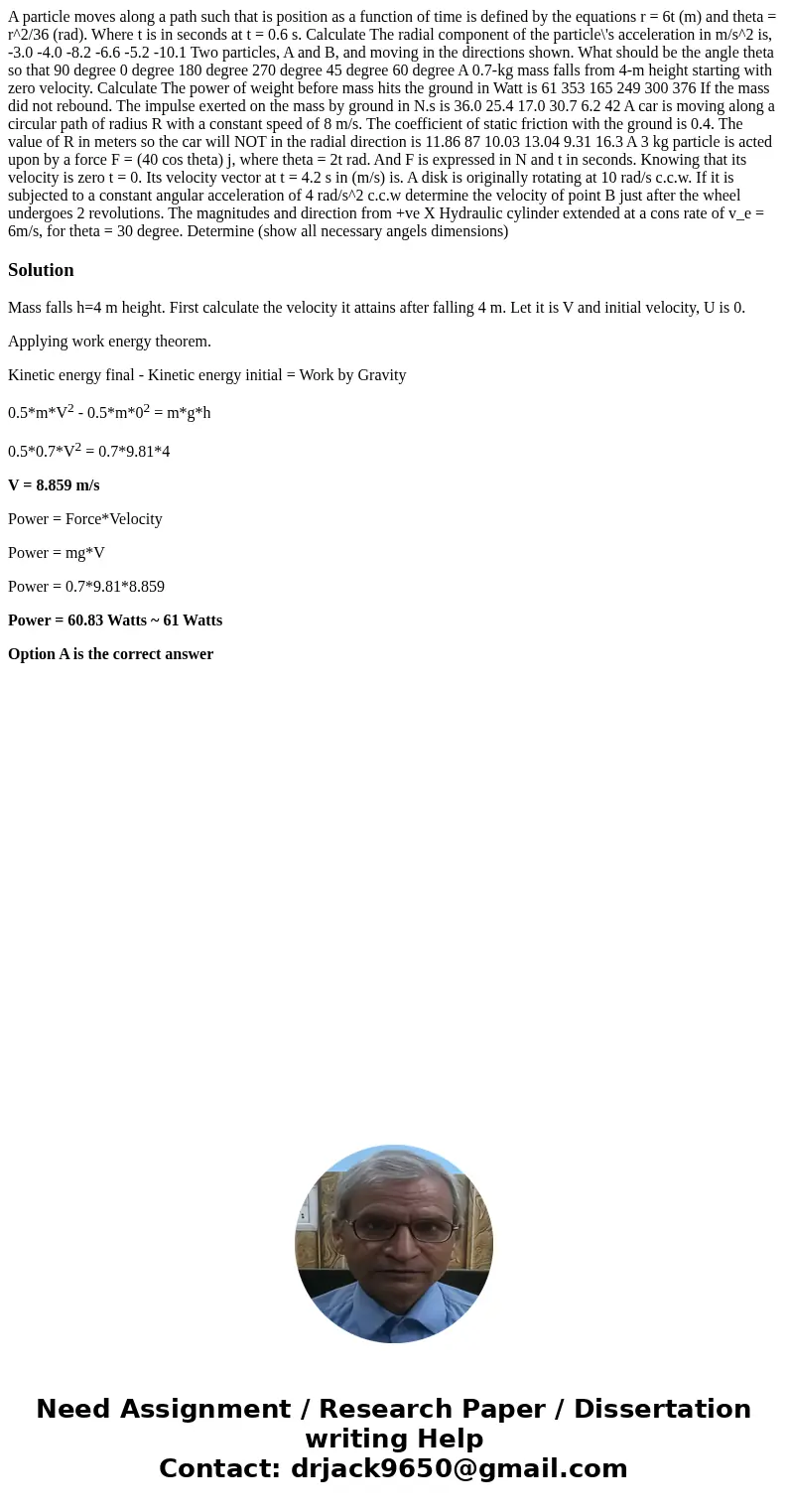 A particle moves along a path such that is position as a function of time is defined by the equations r = 6t (m) and theta = r^2/36 (rad). Where t is in second  A particle moves along a path such that is position as a function of time is defined by the equations r = 6t (m) and theta = r^2/36 (rad). Where t is in second