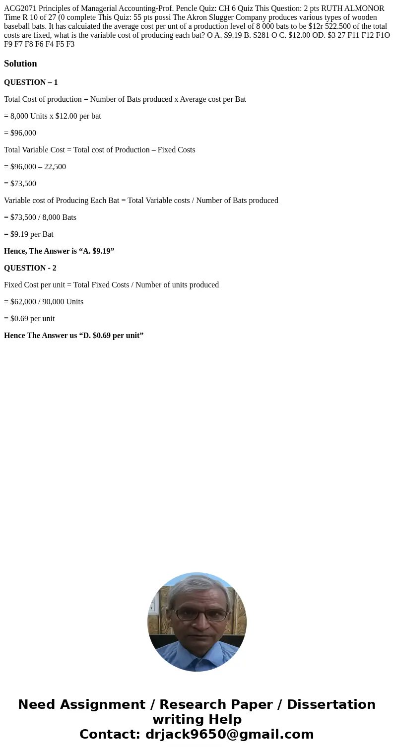 ACG2071 Principles of Managerial Accounting-Prof. Pencle Quiz: CH 6 Quiz This Question: 2 pts RUTH ALMONOR Time R 10 of 27 (0 complete This Quiz: 55 pts possi   ACG2071 Principles of Managerial Accounting-Prof. Pencle Quiz: CH 6 Quiz This Question: 2 pts RUTH ALMONOR Time R 10 of 27 (0 complete This Quiz: 55 pts possi