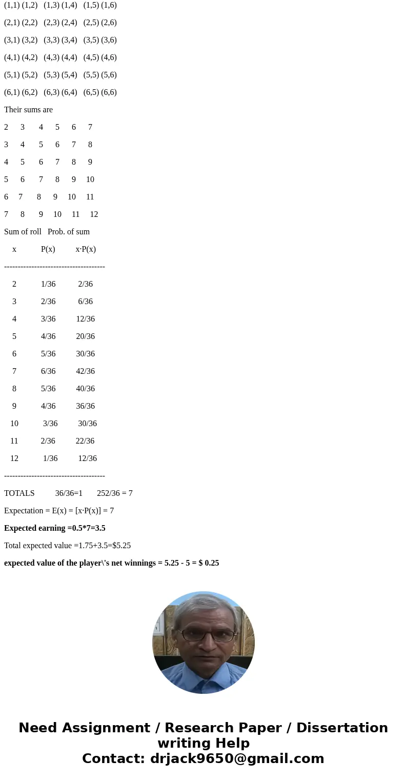 After paying $5, a player throws simultaneously a fair coin. If the coin lands on heads, then he rolls a fair die and he wins the vale that appears on the die.  After paying $5, a player throws simultaneously a fair coin. If the coin lands on heads, then he rolls a fair die and he wins the vale that appears on the die.