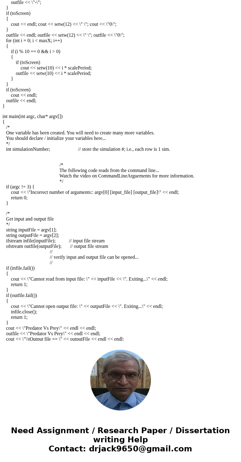 Answer in C++ I already did predator.cpp and prey.cpp, need help with predatorprey.cpp. Assignment Predator / Prey Objectives Reading from and writing to text f Answer in C++ I already did predator.cpp and prey.cpp, need help with predatorprey.cpp. Assignment Predator / Prey Objectives Reading from and writing to text f