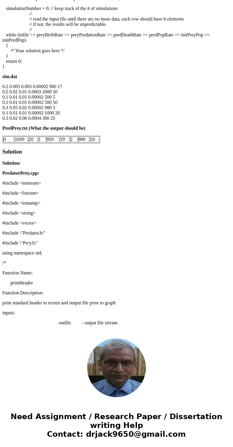 Answer in C++ I already did predator.cpp and prey.cpp, need help with predatorprey.cpp. Assignment Predator / Prey Objectives Reading from and writing to text f Answer in C++ I already did predator.cpp and prey.cpp, need help with predatorprey.cpp. Assignment Predator / Prey Objectives Reading from and writing to text f