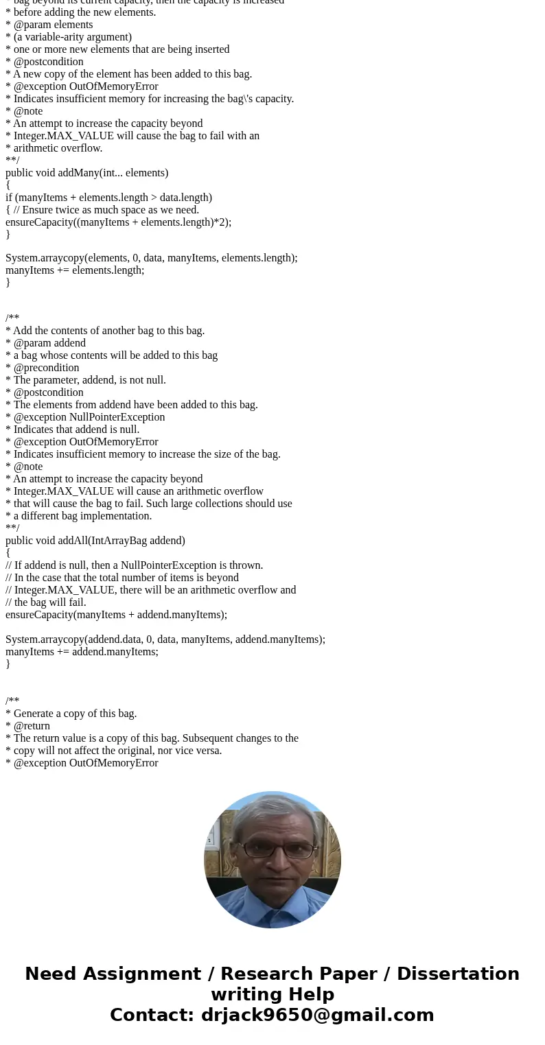 Below is the extra info needed for the lab: In this assignment you will need to use InLArrayBag,java and Ba java. 0: Read Chapter 3 and Appendix I from the text Below is the extra info needed for the lab: In this assignment you will need to use InLArrayBag,java and Ba java. 0: Read Chapter 3 and Appendix I from the text