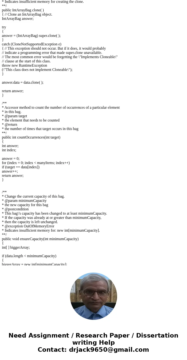 Below is the extra info needed for the lab: In this assignment you will need to use InLArrayBag,java and Ba java. 0: Read Chapter 3 and Appendix I from the text Below is the extra info needed for the lab: In this assignment you will need to use InLArrayBag,java and Ba java. 0: Read Chapter 3 and Appendix I from the text