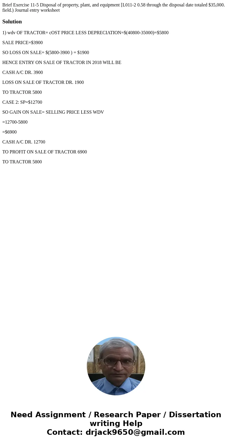  Brief Exercise 11-5 Disposal of property, plant, and equipment [L011-2 0.58 through the disposal date totaled $35,000. field.) Journal entry worksheet Solution