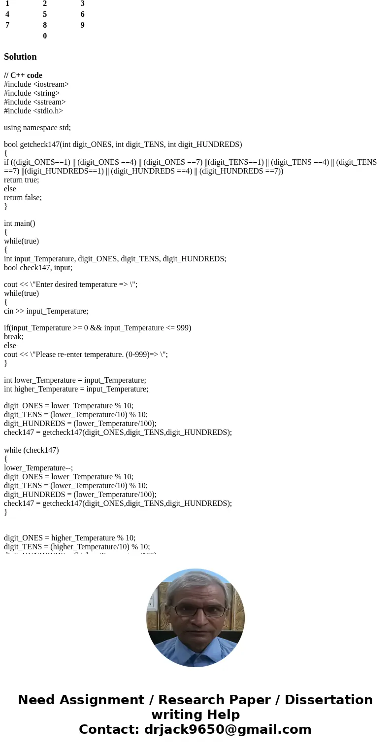 C++ Programming : The keypad on your laboratory oven is used to enter the desired temperature and is arranged like the digits on a phone Unfortunately the circu