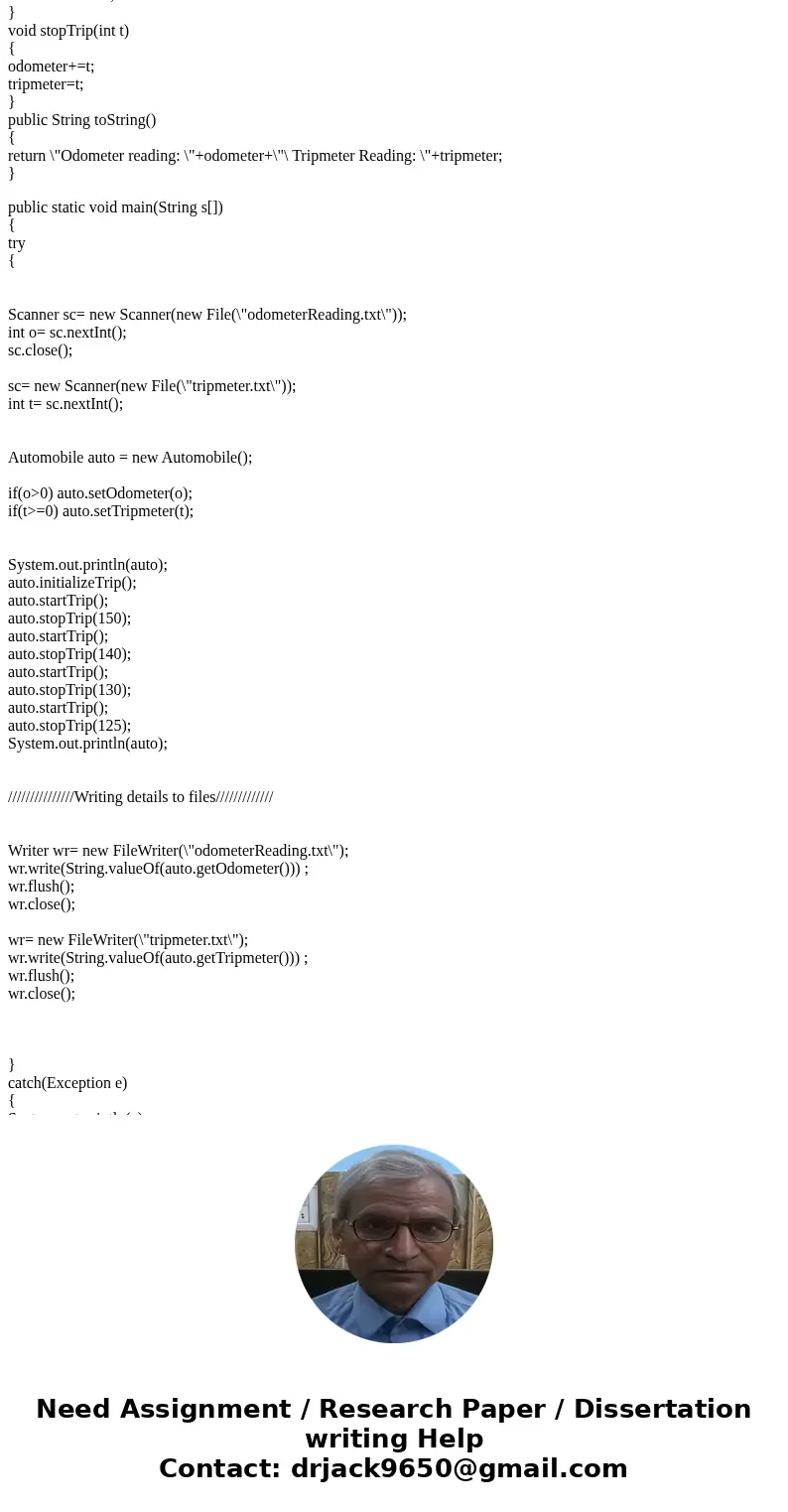 Create a project: FinalEXam Create a package: finalexam Write an automobile class, Automobile, that contains an odometer (integer) and a tripmeter (integer) as 