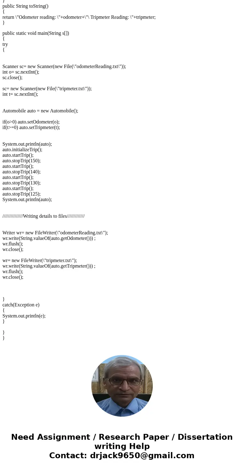 Create a project: FinalEXam Create a package: finalexam Write an automobile class, Automobile, that contains an odometer (integer) and a tripmeter (integer) as 