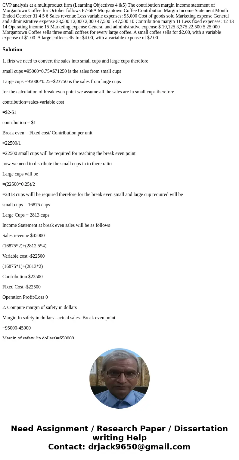 CVP analysis at a multiproduct firm (Learning Objectives 4 &5) The contribution margin income statement of Morgantown Coffee for October follows P7-66A Mor  CVP analysis at a multiproduct firm (Learning Objectives 4 &5) The contribution margin income statement of Morgantown Coffee for October follows P7-66A Mor