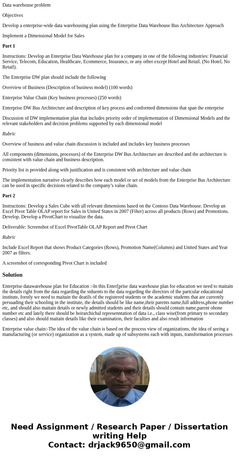 Data warehouse problem Objectives Develop a enterprise-wide data warehousing plan using the Enterprise Data Warehouse Bus Architecture Approach Implement a Dime Data warehouse problem Objectives Develop a enterprise-wide data warehousing plan using the Enterprise Data Warehouse Bus Architecture Approach Implement a Dime