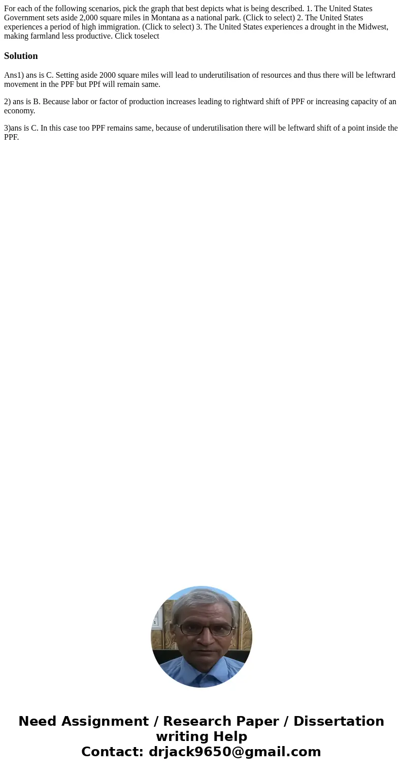  For each of the following scenarios, pick the graph that best depicts what is being described. 1. The United States Government sets aside 2,000 square miles in