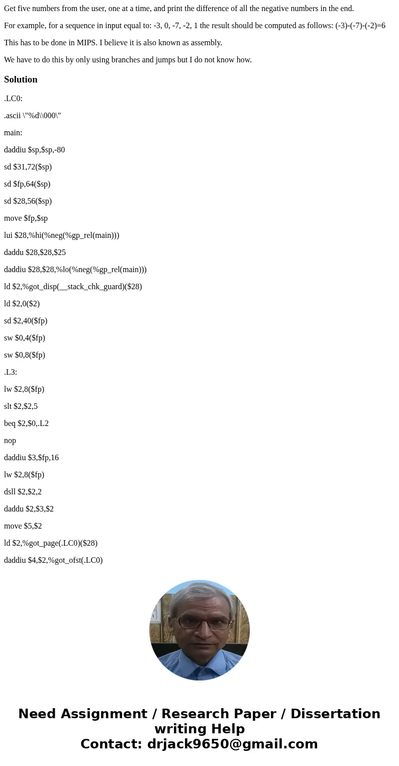 Get five numbers from the user, one at a time, and print the difference of all the negative numbers in the end. For example, for a sequence in input equal to: -