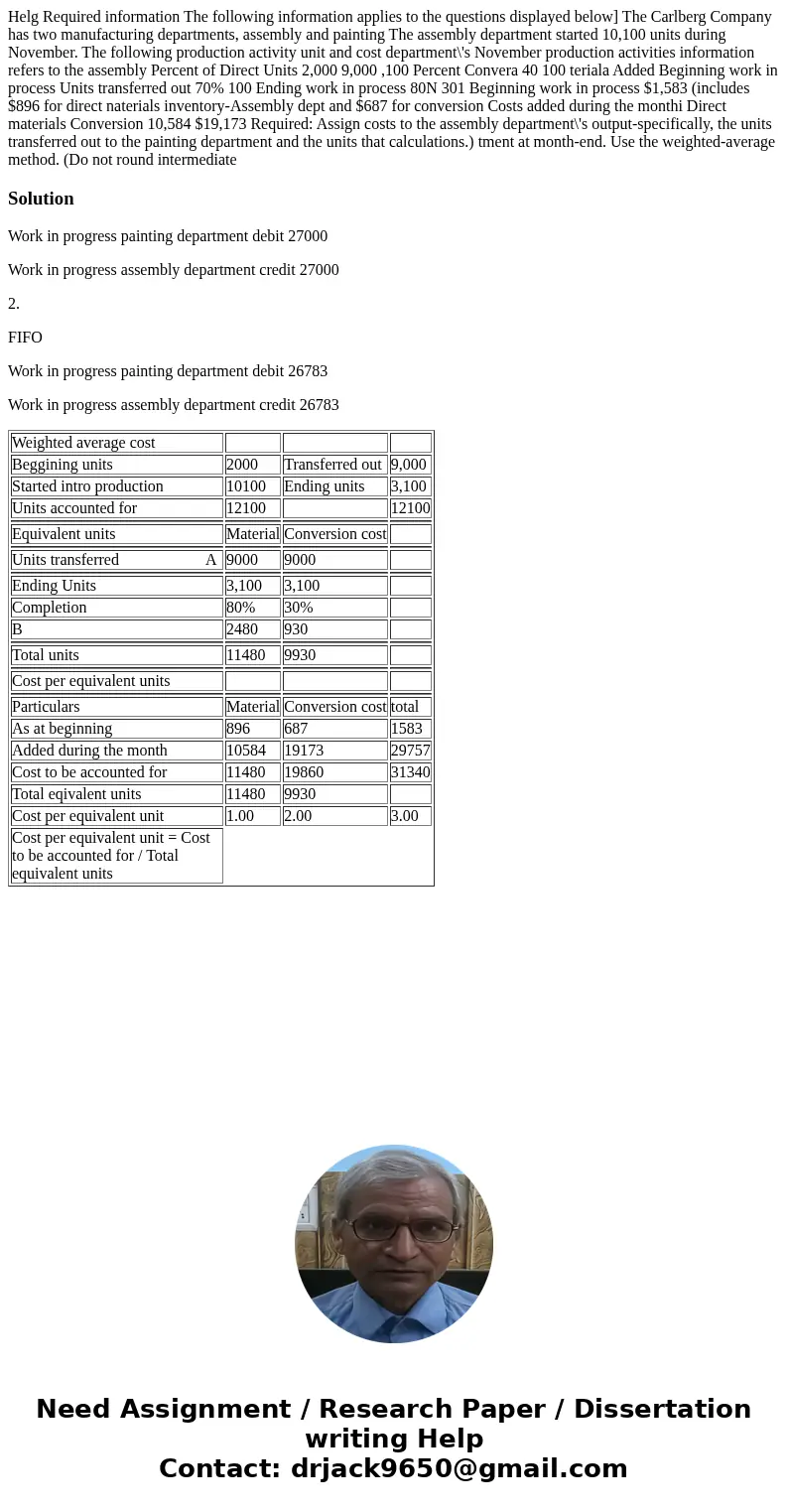  Helg Required information The following information applies to the questions displayed below] The Carlberg Company has two manufacturing departments, assembly 